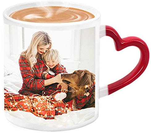 LA HUATE Magic Custom Photo Color Changing Coffee Mug Personalized Ceramic Hot Heat Sensitive Teacup, Add Your Photo, Festival Gift, 11oz, Red