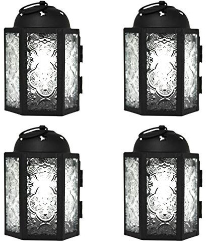 Dekorative Kerzenlaterne für Hochzeiten, Terrasse und Heimdekoration, kleine marokkanische Mini-Laterne, klares Glas, 4er-Set