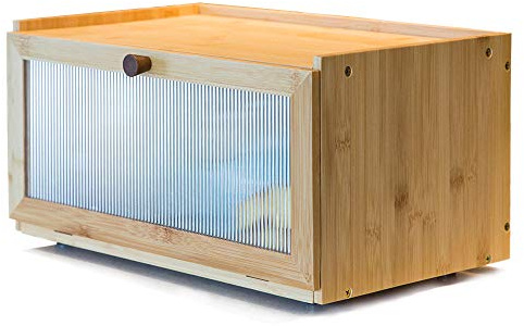 ETMI Bamboo Bread Box for Kitchen Counter-Large Capacity Bread Storage Container Farmhouse Bread Box with Window Bread Holder
