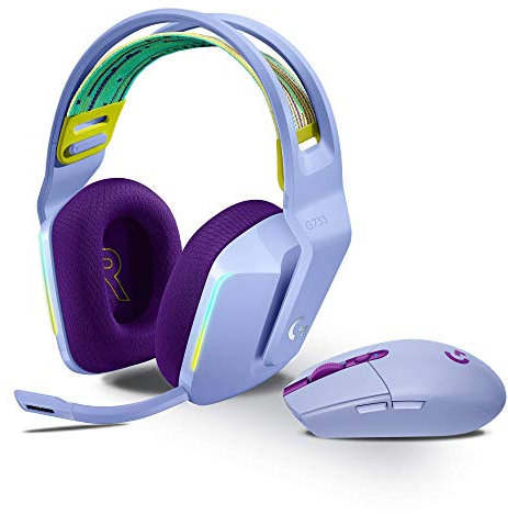 Logitech G733 LIGHTSPEED Auriculares con Micrófono Inalámbricos para Gaming + Logitech G305 Lightspeed Ratón Gaming Inalámbrico, Captor Hero 12K, Batería 250h, 6 Botones Programables - Lila