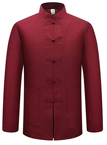 huateng Uomo Tang Suit Manica Lunga/Manica Corta Camicia, Tinta Unita Cinese Tradizionale Nazionale Costume Kung Fu Tai Chi Tops