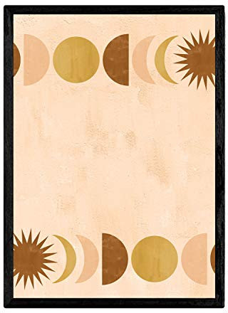 Nacnic Plakat mit abstrakten Bildern von Sonnen und Monden. Blatt mit Himmelskörper in Brauntönen. Belichtungs ‚Celestial 10‘ und Innendekoration. A4-Format