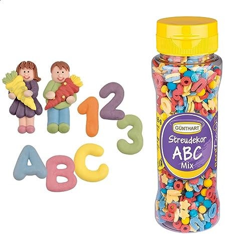 Günthart 8 x Zuckerfiguren für den Schulanfang und Streudeko Buchstaben Alphabet SET Schulstart, 1er Pack (115 g)