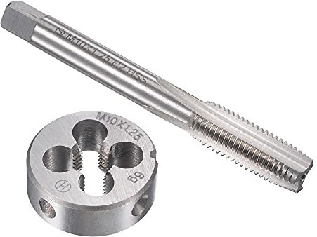 sourcing map M10 x 1,25 mm Ensemble tarauds et filières métriques HSS Filetage machine Taraud avec outil en alliage d'acier rond