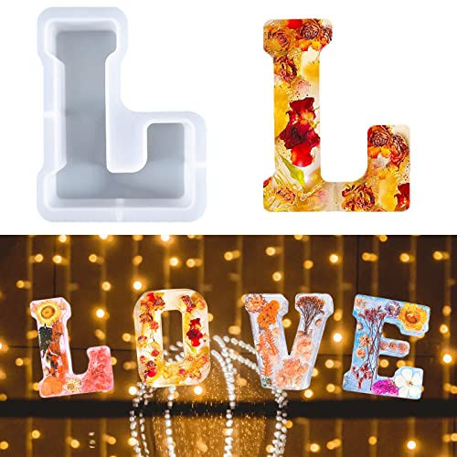 Moule à Grandes Lettres pour Résine, Moule en résine époxy 3D, Moule à Gâteau Avec Lettres de l'alphabet de A à Z, Moule à Gâteau en Résine, Moule de Décoration pour Fête D'anniversaire (L)