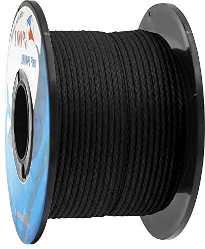emma kites 100% UHMWPE Braided Cord 100Ft High Strength Low Stretch Utility Cord Guy Ropes 2.0mm for Tent Guyline Tarp Hammock Ridgeline 1000Lb, Black