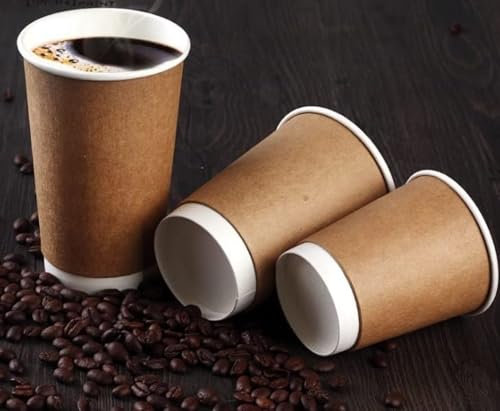 HOT BARGAINS, 100 x 12oz Brown Double Wall Insulated Disposable Coffee Cups - Kraft Paper Cups for Chocolate Tea, Espresso, and Cold Drinks and Eco-Friendly Hot Cup