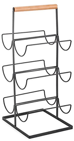 MSV Etagère Range Bouteilles Design Industriel Bois & Acier Elie Noir Mat