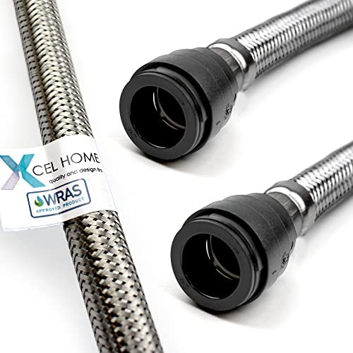 Xcel Home WRAS Approved PushFit Flexible Connector 15mm x 15mm BSP (300mm Long) | 3 Lengths Available | Tap Connectors for Kitchen Sink/Bathroom Basin Stainless Steel Braided Flexi Tail | 1 Pipe