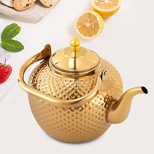 Teekanne, 2.0 Liter Edelstahl Teekanne mit Siebeinsatz Langlebiger Teekanne mit Teesiebgriff Geeignet für Induktionskocher Gasherde, Halogenherde usw (Gold)