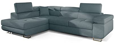 ALTDECOR Ecksofa links mit Schlaffunktion und Bettkasten mit Gasdruckfeder, Polstercouch in L-Form links angeordnet, rückenecht gepolstert, ideal als Gästebett - TONA 275x202x90 cm Hellblau