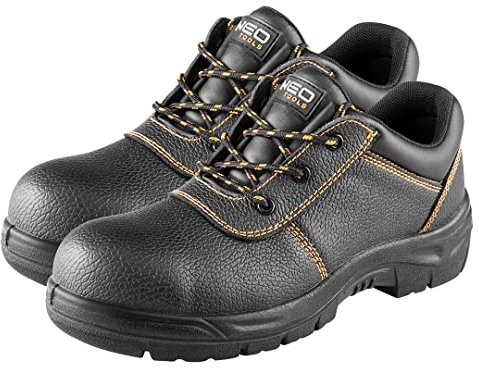 NEO TOOLS Lederhalbschuhe S1 SRC, Stahlkappe, Größen 39-47; stoßdämpfendes System; berufsbedingter Fußschutz; beständig gegen Öle, Benzin (eu_footwear_size_system, adult, numeric, medium, numeric_43)