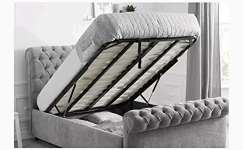 Opulence Dream Upholstered Ottoman Storage SleighBed GasLift Gaslift Without Mattress Plush Velvet Fabric Hand Made in the UK (Single, 3FT)