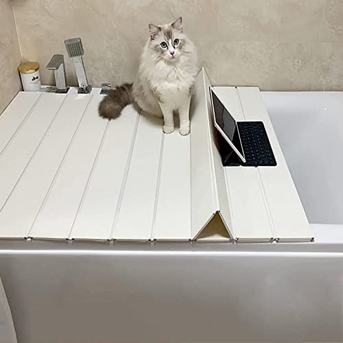Badewannenabdeckung Faltbare Badewanne Isolierabdeckung PVC Badewannenablage wasserdichte Staubdichtes Badewannenbretter für Haus, Badezimmer, Weiß (170cm x 70cm x 0.65cm)