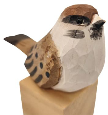 TALKLEK Handgeschnitzte Vogelfiguren aus Holz für Heimdekoration, Vogelgeschenk für Liebhaber (Spatz)