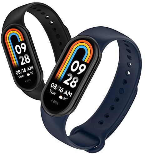 LanQii 2 Stück Armband Kompatibel mit Xiaomi Smart Band 10 / Xiaomi Smart Band 9/8, Soft Silikon Sport Wasserdicht Ersatzarmband Damen Herren Uhrenarmband (Blau+Schwarz)