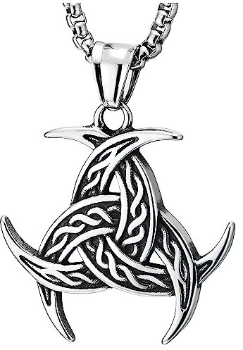 COOLSTEELANDBEYOND Herren und Damen Halskette aus Edelstahl, Nordischer Wikinger Triple Odin's Horn Triskele Anhänger, Amulett Zinn