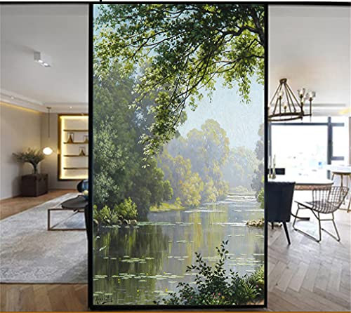 LXDWEI Película decorativa para ventana, pintura de bosque, calcomanías estáticas, sin pegamento, cubiertas esmeriladas para ventanas (ancho x largo), 60 x 160 cm