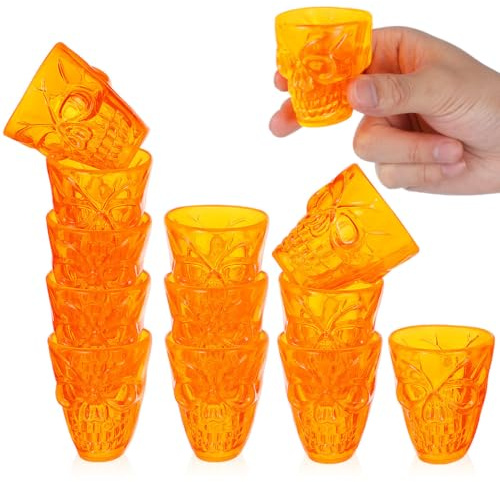 HEMOTON 12 Stück Halloween-Totenkopf-Becher, Orange LED-Leuchtkelche | Blinkend und wiederverwendbar, für Halloween Party Shots, Kostümparty und Bar – festliche Trinkgläser für Erwachsene