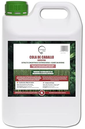 GREENGOF Cola de Caballo, 5L. Fungicida, Bioestimulante, Orgánico y 100% Natural. Preventivo y Curativo de las Enfermedades fúngicas. Refuerza las defensas naturales de las plantas.