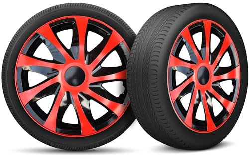 Radkappen 14 Zoll Radzierblenden 4er Set passend für alle Stahlfelgen - Einstellbarer Sicherungsring - Rot Schwarz