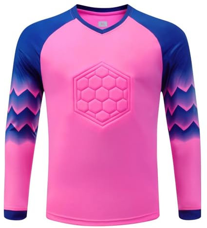 CHICTRY Maglietta Portiere Calcio per Uomo Maglia Portiere a Manica Lunga con Protezioni per Gomiti e Costole Goalkeeper Jersey Divisa da Allenamento Competizione A Rosa M