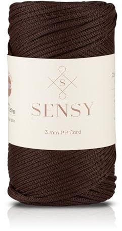 Sensy Premium 3 mm 120 Meter Polyester-Seil, Polypropylen-Kordel für Makramee, Häkeltaschen, Geschenk für Stricker (Braun)