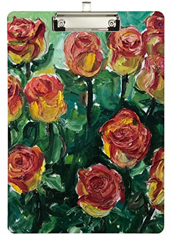 Dessin de roses rouges bouquet de fleurs planchettes avec format lettre pour infirmière, enseignants et projet, 22,9 x 31,8 cm, avec clip en métal discret