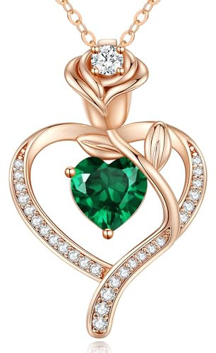 CDE Jewellry Birthstone Collana Donne, 925 Sterling Silver Rose Gold Jewellry Rose Heart Collana Pendente Anniversario Compleanno Regalo di Natale per donne Moglie Mamma Fidanzata Lady Suo 05