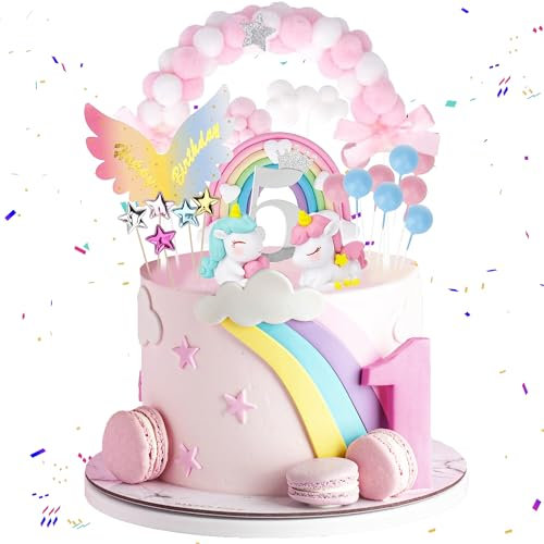 5th Birthday Unicorn Cake Toppers Set, Unicon Party Decorations Rainbow Clouds Cupcake Toppers Rainbow for Girl Birthday Party Supplies Anniversary Wedding Baby Shower