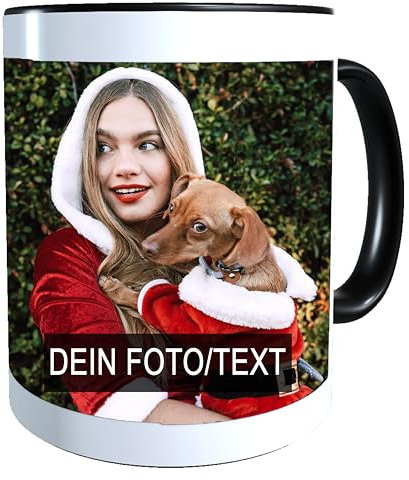 Tasse mit Foto/Text Bedrucken Lassen Fototasse Personalisieren (Schwarz)