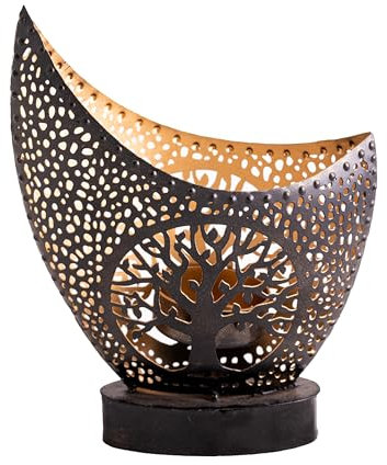 NKlaus Bougeoir décoratif en fer pour bougie chauffe-plat en forme d'arbre du monde 17 x 6 cm - Accessoire d'intérieur - 15825