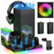 Ventilateur de Refroidissement Automatique & Support de Charge pour console Xbox Series X avec 15 Lumieres LED, Socle Accessoires pour Manette Xbox Series X, 2*Piles Rechargeables& Support pour Casque