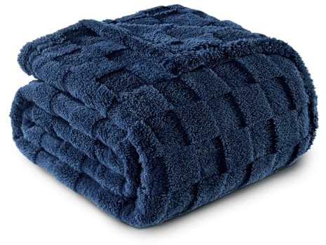 Exclusivo Mezcla Plaid Couverture Polaire à Motif Carreaux, Plaid jeté de Canape Super Doux et Chaud, Léger pour Toutes Les Saisons, 130x150 CM, Bleu Marine