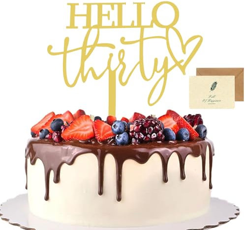 30th Geburtstag Kuchen Topper, Personalisierte Hallo dreißig Kuchen Topper Gold Acryl Kuchen Topper 30th Geburtstag Dekorationen mit einer Glückwunschkarte