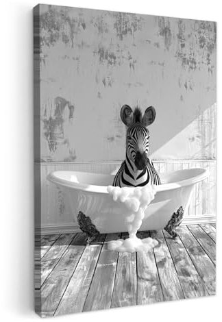 MuchoWow© Impression sur Toile Photo Peinture 20x30 cm Tableau Decoration Murale Chambre Salon Maison Deco Cuisine Zèbre - Bain - Salle de bain - Noir et blanc