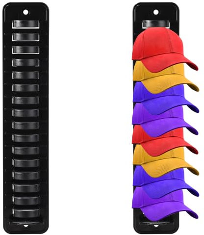 lasuroa Hat Organizer for Baseball Caps, Hat Holder Hat Rack for Wall Adhesive Hooks Hat Rack Hat Holder Display Organizer with Screws Expansion Anchors for Bedroom Closet Dresser Entrance(Black)