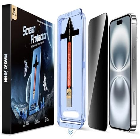 MAGIC JOHN Pack of 2 for iPhone 2024 (6.1 inch) privacy glass, auto-dust elimination, anti-spy, 9H hardness film, bubble-free, easy installation
