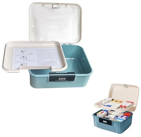 Lockable Medicine Organizer Box, 20 x 25 x 10 cm, First Aid Storage Empty Box with Combination Locks (Blue)