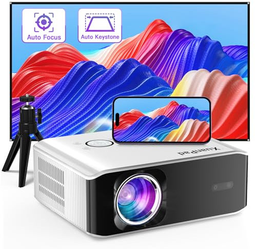 【AI Auto Focus & Keystone】Projector 4K Supported, XuanPad WiFi6 Bluetooth Projector, 24000L Native 1080P Smart Video Projector, Portable Outdoor/Home Projector with Tripod for Phone