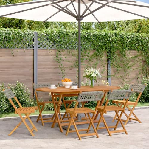 ShGaxin 3214596 6er Set Gartenstuhl Klappstuhl Massivholz PE-Rattan grau