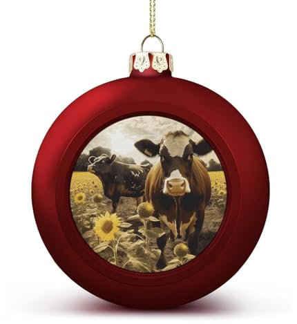 Weihnachtskugel-Ornamente, 3D-Tiere, braune Kuh, Weihnachtsschmuck, hängende Weihnachtsbaumkugeln, rote Weihnachtskugeln, Ornamente für Urlaub, Party, Dekoration, Heimdekoration