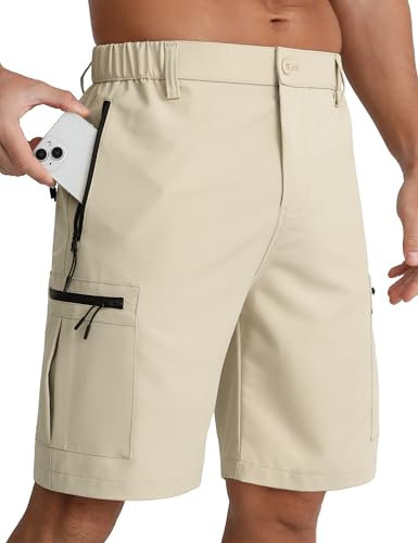 APTRO Kurze Hosen Herren Cargo Shorts mit fünf Reißverschluss Taschen Arbeitshosen Männer Kurz Wanderhose Beige L