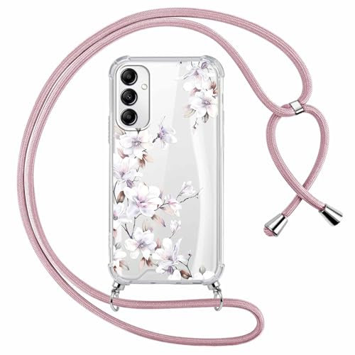 Yoedge Coque avec Cordon pour Samsung Galaxy S24 5G 6,2, Collier Étui Transparente Aesthetic Motif Fleur Femmes Filles Case, Silicone TPU + PC Antichoc Housse Laniere Corde Cover pour Samsung S24, 05