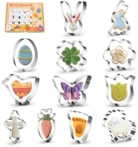 Keksausstecher，RoadLoo 12-teilige Ausstechformen Edelstahl Backform Hase Schmetterling Vogel Schaf Blume Form Gebäck Formen für Plätzchen DIY Backen für Plätzchen Fondant Kuchen dekorieren