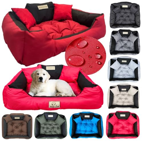 KING DOG Hundebett sehr Grosse Hunde Waschbar 3XL 145 x 115 cm Hundekissen Haustierbett Hundekorb Personalisiert - Name des Hundes Wasserdichtes Material Silikon Füllung Rot