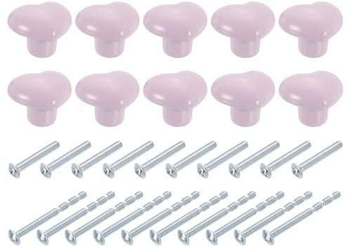 sourcing map Ceramic Cabinet Knobs, 10 Pcs Purple Heart Shaped Drawer Knobs, 36mm/1.42 Dresser Knob Pulls Handle with Screws for Vanity, Bedroom Furniture, Closet, Cupboard