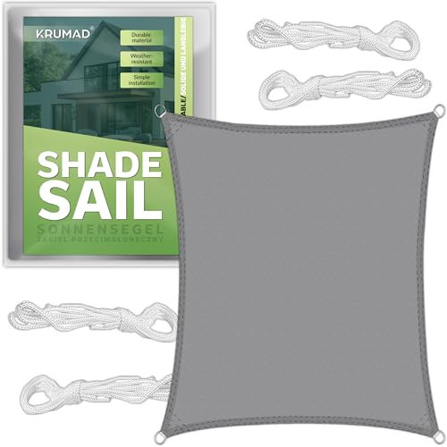 KRUMAD Sonnensegel Rechteckig 3m x 2m, Grau, UV-Schutz, Wasserdicht, Wetterfest, für Garten, Balkon & Terrasse, Atmungsaktives HDPE 160 g/m², inkl. 4 Befestigungsseile