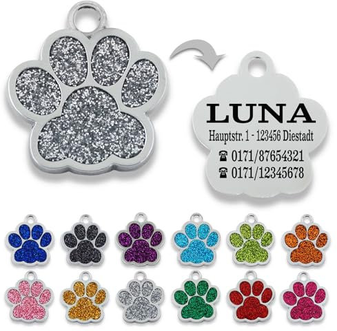 Ibera gifts - Hundemarke mit Gravur und personalisierte Hundemarke in Pfotenform, perfekt für kleine bis mittelgroße Haustiere (Silber)