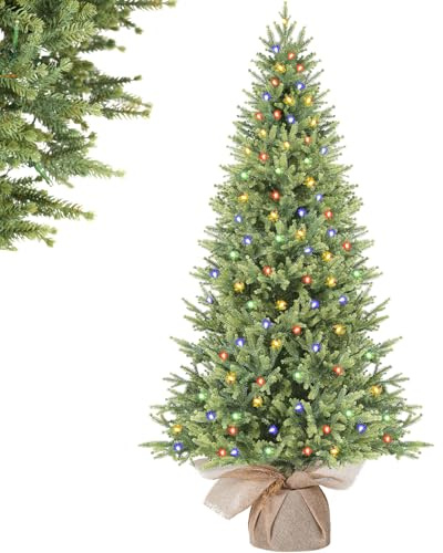 Alupssuc 150 cm Árbol de Navidad Artificial Preiluminado, Puntas de Ramas de PE Tupidas y Naturales, Luces LED Premium 180, 12 Modos de Luz, Decoraciones Navideñas